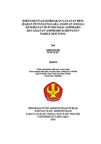 Image of IMPLEMENTASI KEBIJAKAN LAYANAN BPJS (BADAN PENYELENGGARA JAMINAN SOSIAL) KESEHATAN DI PUSKESMAS AMPIBABO KECAMATAN AMPIBABO KABUPATEN 
PARIGI MOUTONG