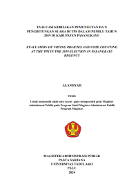 Image of EVALUASI KEBIJAKAN PEMUNGUTAN DA N 
PENGHITUNGAN SUARA DI TPS DALAM PEMILU TAHUN 
2019 DI KABUPATEN PASANGKAYU