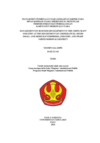 Image of MANAJEMEN PEMBINAAN USAHA KERAJINAN KRIPIK PADA 
DINAS KOPRASI USAHA MIKRO KECIL MENENGAH 
PERINDUSTRIAN DAN PERDAGANGAN 
KABUPATEN MOROWALI UTARA