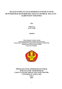 Image of KUALITAS PELAYANAN KESEHATAN RAWAT INAP
DI PUSKESMAS BANGKIR KECAMATAN DAMPAL SELATAN
KABUPATEN TOLITOLI