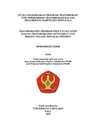 Image of EVALUASI KEBIJAKAN PROGRAM TRANSMIGRASI 
UNIT PERMUKIMAN TRANSMIGRASI BAYANG 
DESA RERANG KABUPATEN DONGGALA