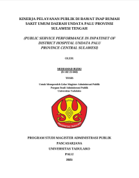 Image of KINERJA PELAYANAN PUBLIK DI RAWAT INAP RUMAH 
SAKIT UMUM DAERAH UNDATA PALU PROVINSI 
SULAWESI TENGAH
