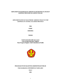 Image of IMPLEMENTASI KEBIJAKAN ABSENSI ELEKTRONIK DI LINGKUP 
BAPPEDA PROVINSI SULAWESI TENGAH